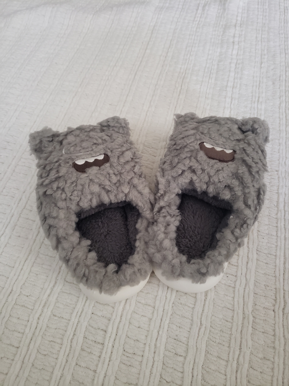 Cozy Gray Fuzzy Monster Kids Slippers